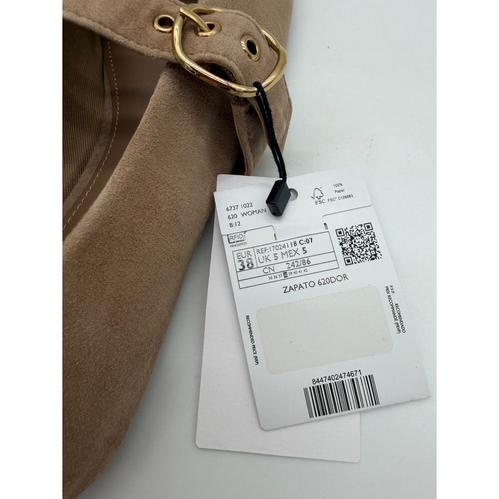 MNG Mango Sand Suede Goat Leather Mary Jane Flat Minimalist Buckle EU38 US7.5 - Picture 6 of 7